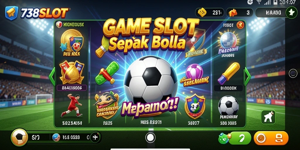 Tampilan gameplay 738SLOT dengan tema sepak bola yang seru.