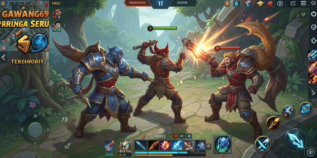 Screenshot menunjukkan aksi seru dalam gameplay GAWANG69 MOBA.