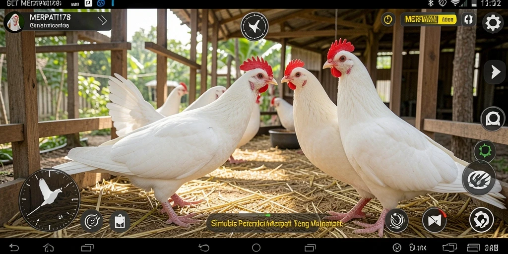 Screenshot gameplay MERPATI178 menampilkan merpati berlaga di arena.